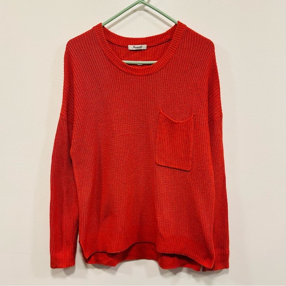 Madewell Vibrant orange knit relaxed lived in Crew Neck Sweater Size medium - Picture 2 of 7